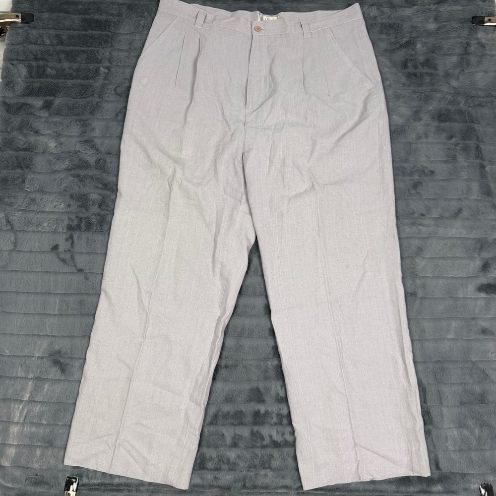 Pierre Garcia Collection Mens Grey 100% Linen Pleated Trousers W42 L28 Classic